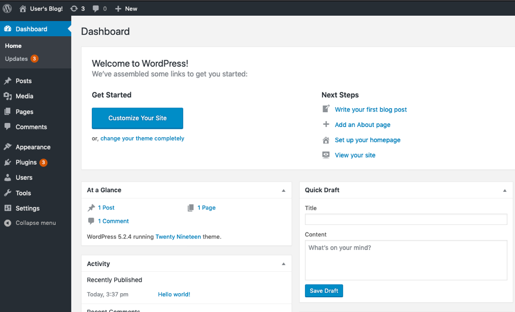 Wordpress Dashboard