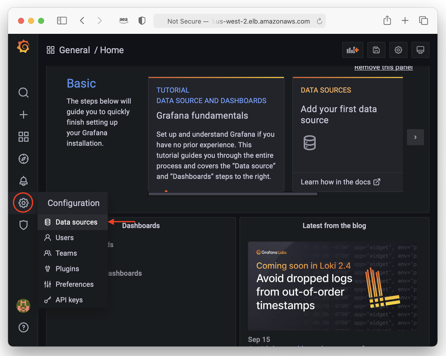 Grafana console - configurations