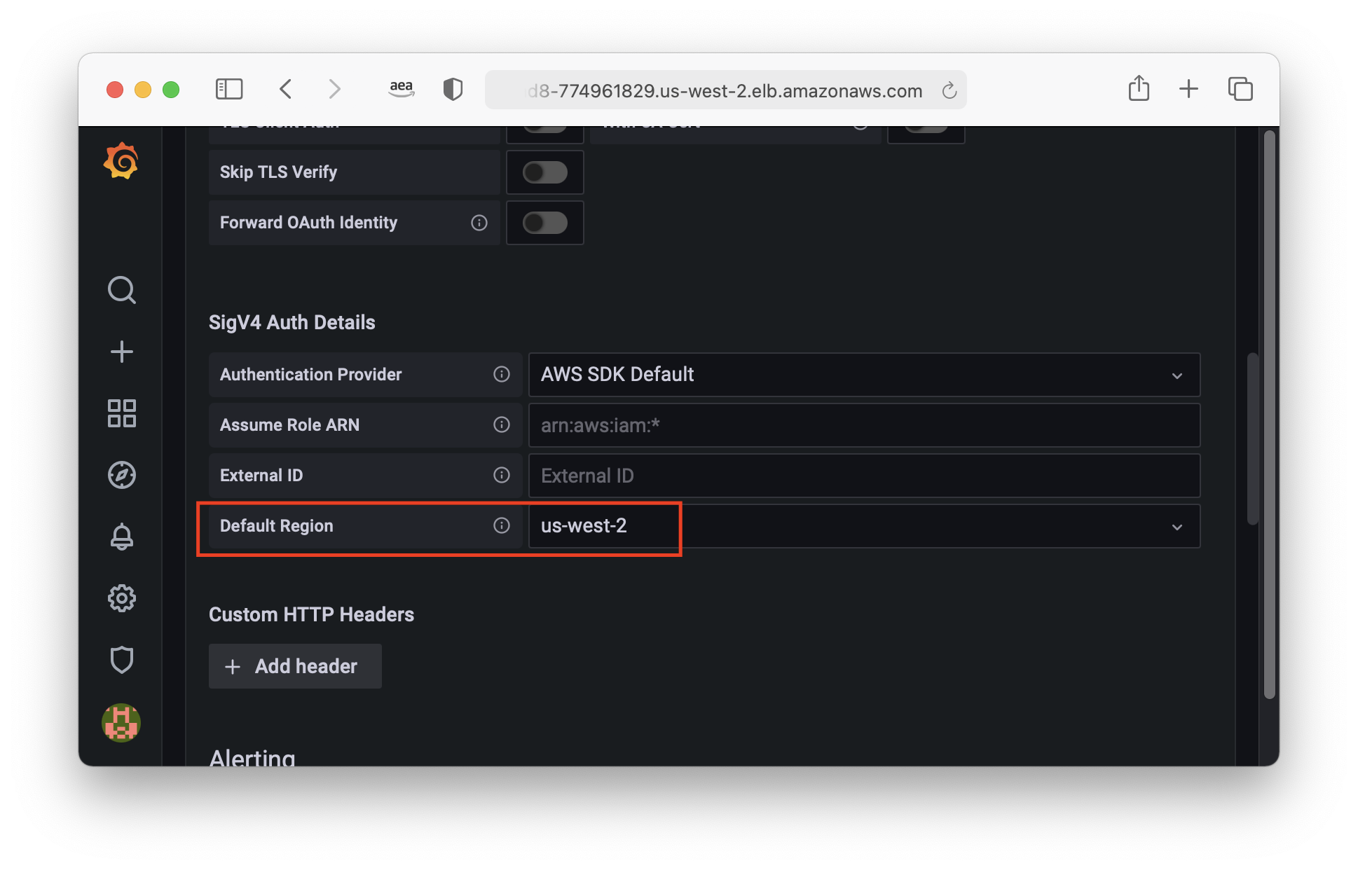 Grafana console - prometheus config - default region