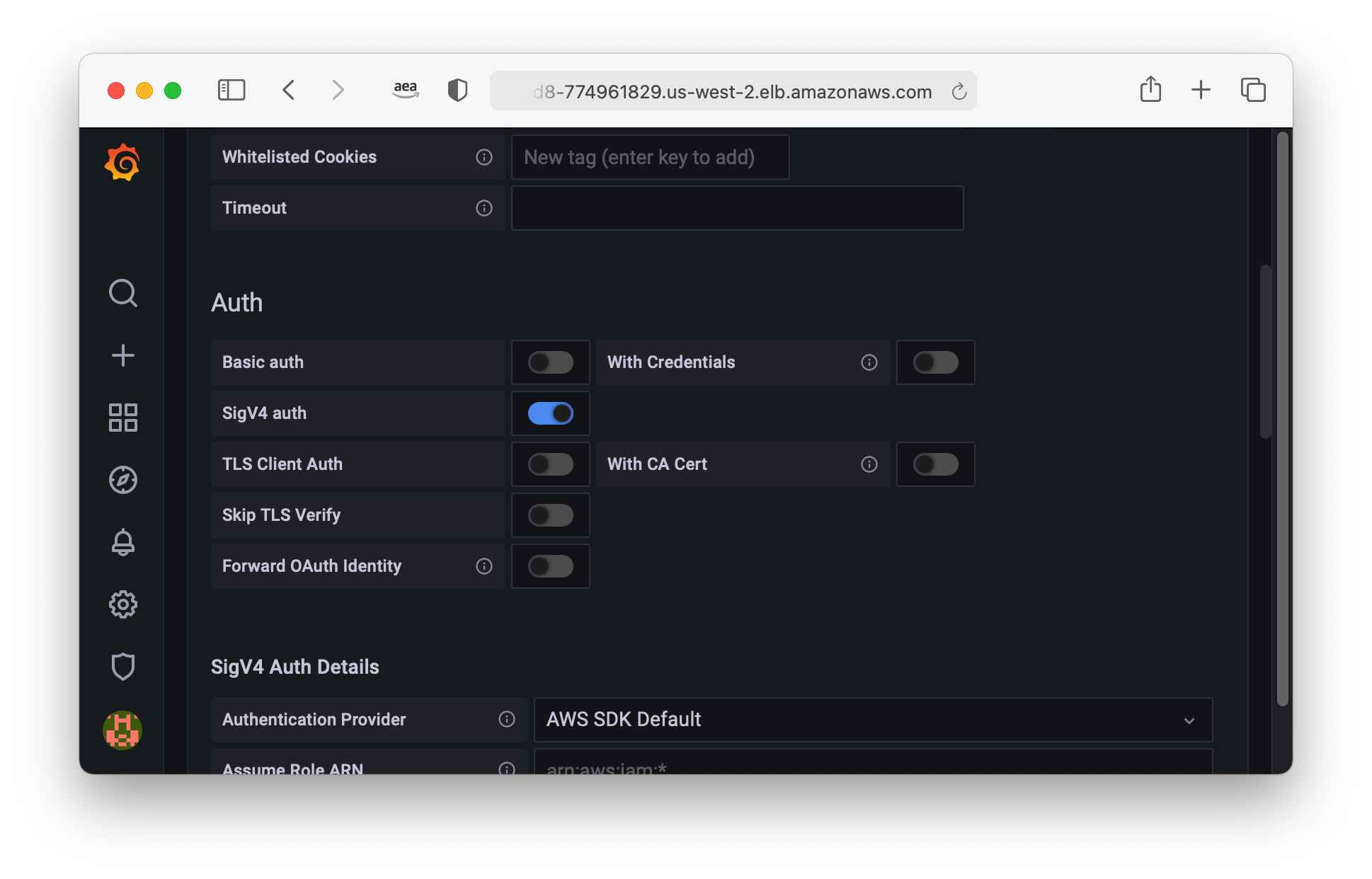 Grafana console - prometheus config - sigauth