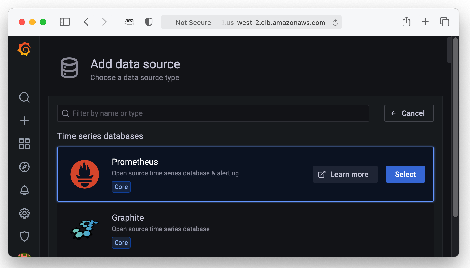 Grafana console - data source - prometheus